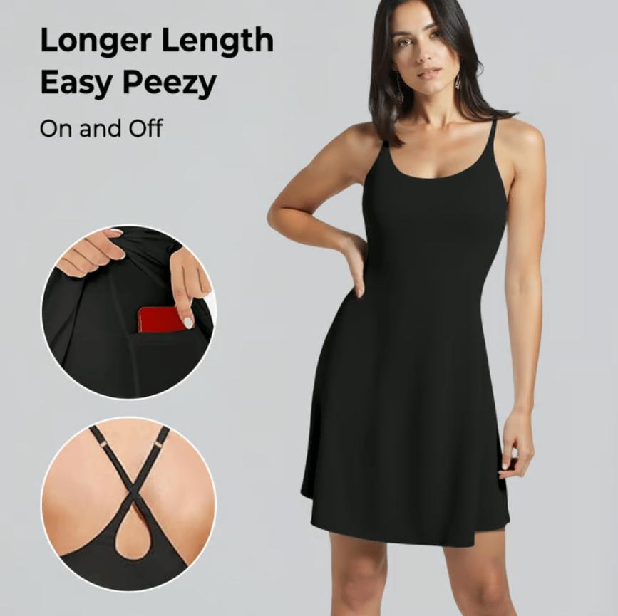El vestido deportivo sin espalda con control de abdomen definitivo: diseñado para el movimiento y para ir al baño fácilmente.