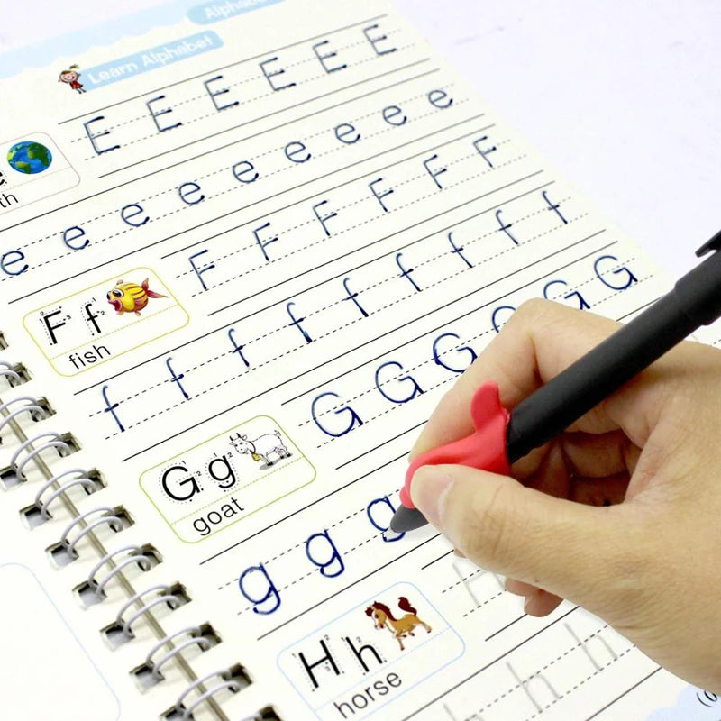Super Combo: 4 Cuadernos Montessori Reutilizables + Lapicero Mágico: Unico con 10 Minas Repuesto Tinta Invisible
