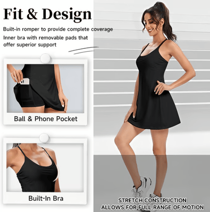 El vestido deportivo sin espalda con control de abdomen definitivo:  diseñado para el movimiento y para ir al baño fácilmente.