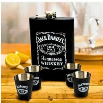 Licorera Jack Daniels + 4 Copas + Embudo OBSEQUIO: Caja de regalo