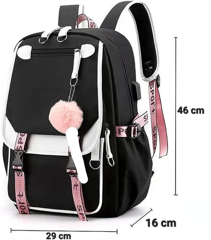 MOCHILA SMART KAWAII + PELUCHE POMPOM: INCLUYE PUERTO PARA CARGA Y PUERTO AURICULAR